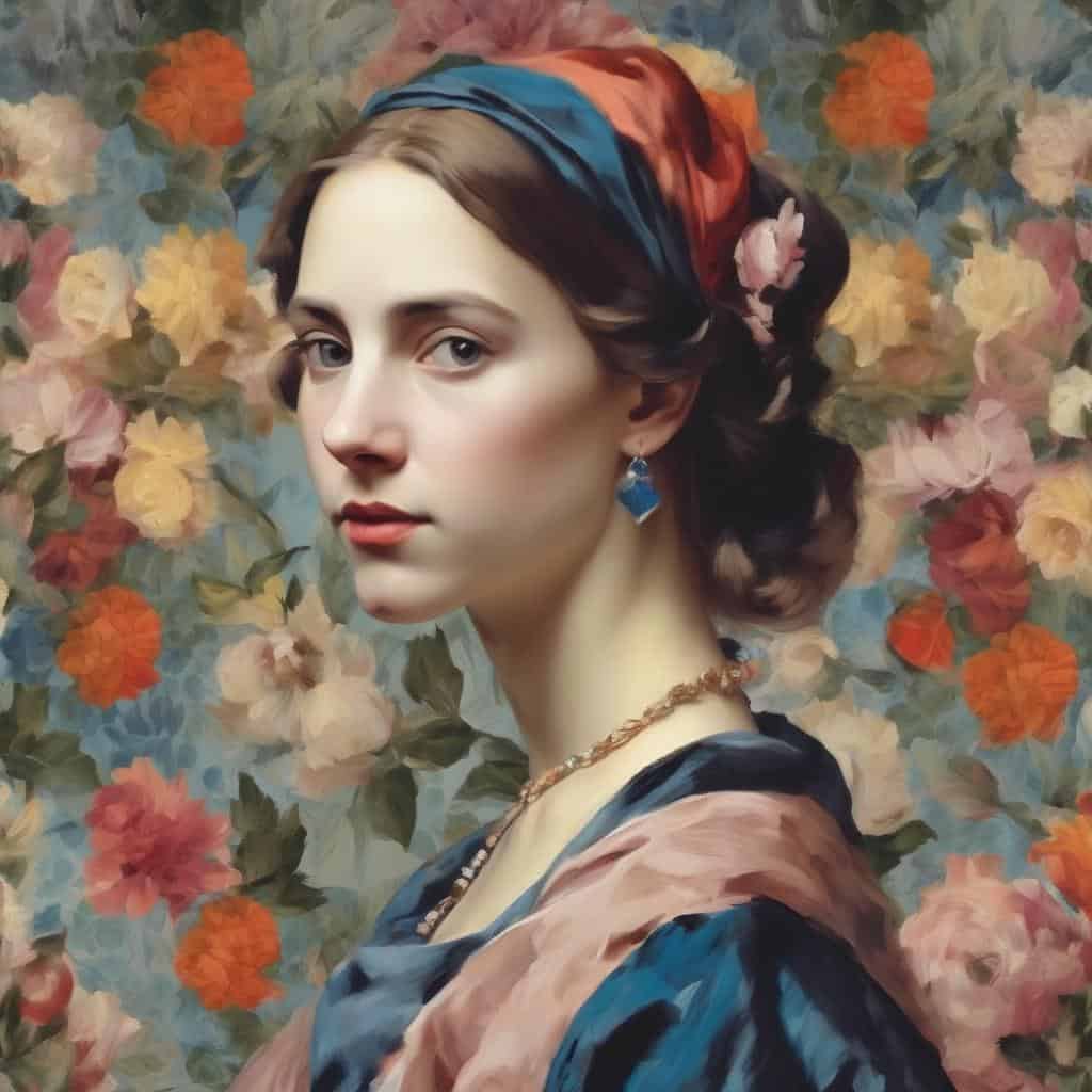 Ανθρώπινη φιγούρα σε πορτρέτο με φανταχτερά λουλούδια στο φόντο, αναδεικνύοντας την τέχνη της φωτογραφίας και το κοινωνικό μήνυμα.